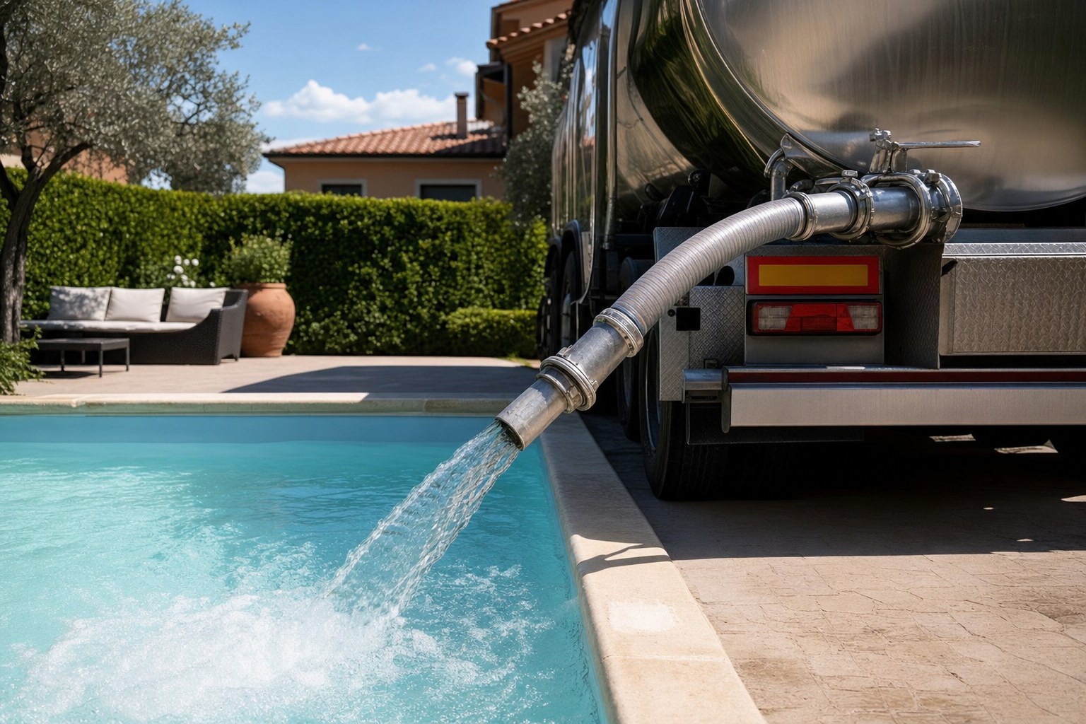 Autobotte per riempimento piscina privata in Versilia